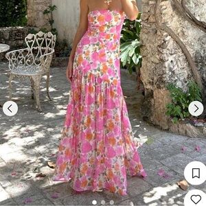 12th Tribe Strapless Floral Maxi Dress in Pink and Orange
